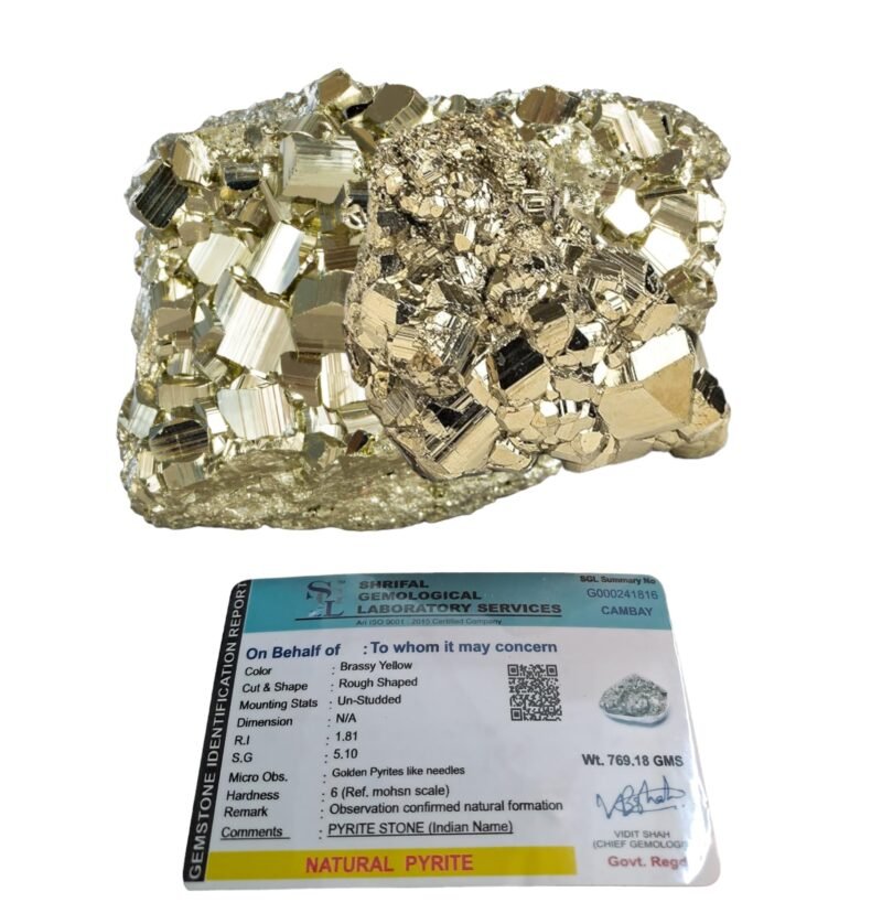 Golden AAA + Grade Premium Pyrite Rock Original Lab Certified Rare Pyrite Cluster Geodes Natural and Pure Money Magnet Crystal Pyrite for Manifesting Financial Abundance and Prosperity