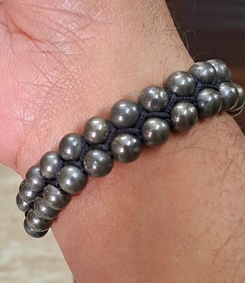 Gemstone Lab Certified Natural Pyrite Double Layered Semi Precious, Stone Bracelet, Crystal Stone 8mm Beads Bracelet Round Shape for Reiki Healing and Crystal Healing Chakra Stones