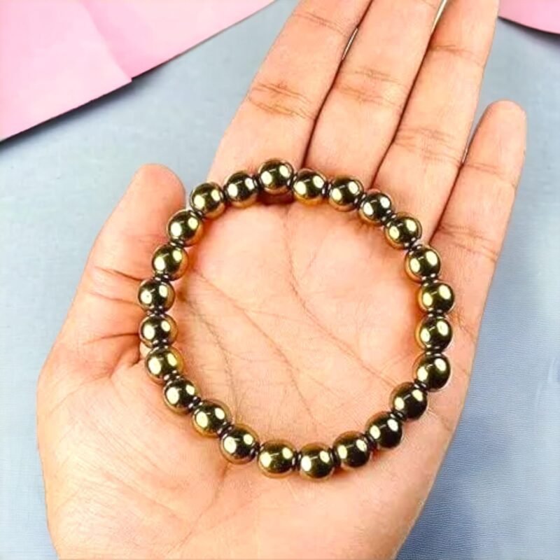 Premium Golden Pyrite Bracelet 8mm Stretchable Round Beaded Unisex Bracelet For Prosperity, Manifestation & Meditation