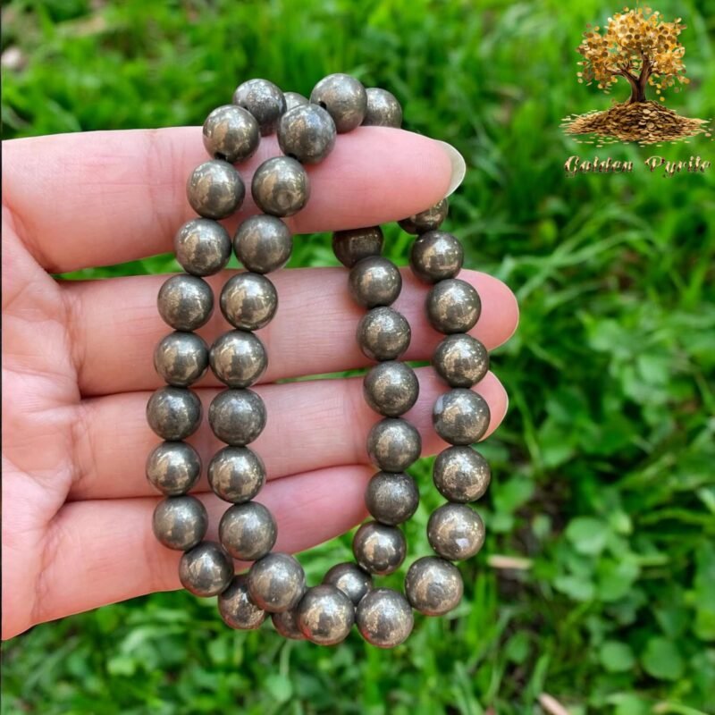 Golden Pyrite Natural Pyrite Bracelet AAA Grade Certified 8mm Round Beaded Unisex Real Crystal Bracelet for Protection, Wealth, & Confidence