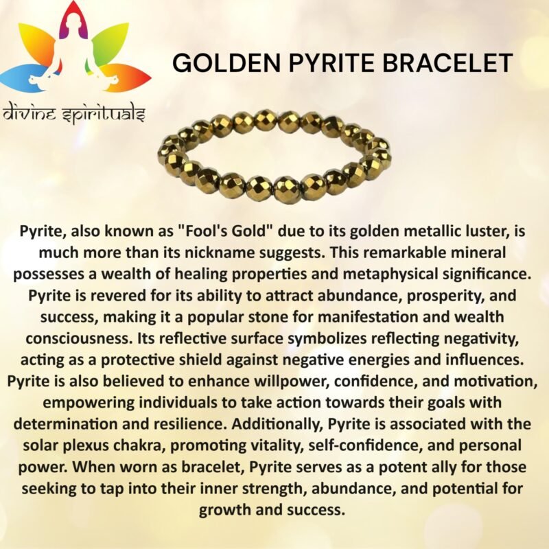 AAA Grade Golden Pyrite Diamond-Cut Faceted Bracelet Lab-Certified 8mm Stretchable Unisex Bracelet For Manifestaion, Prosperity & Abundance - Image 3