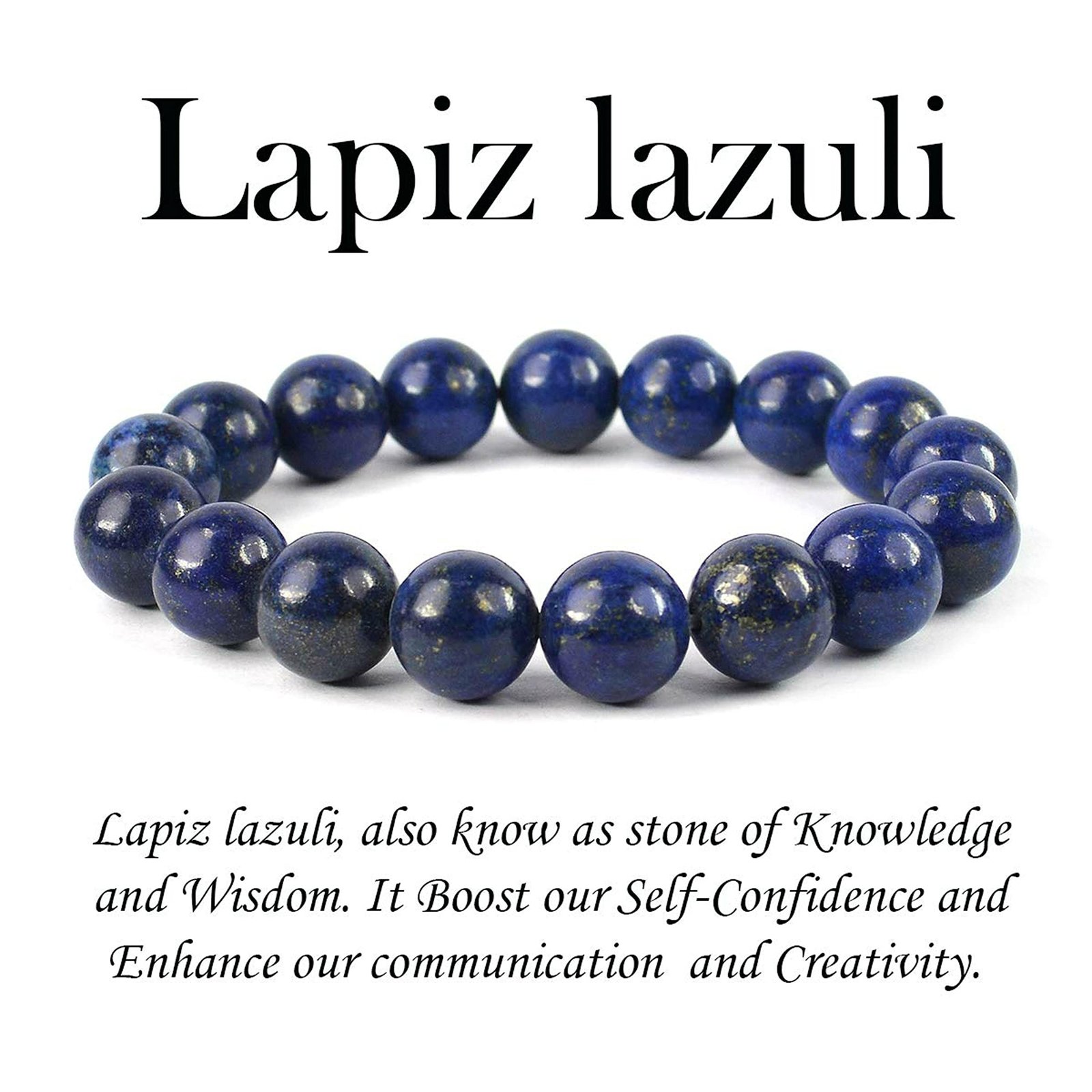 Natural Real Crystal Certified 8 mm Bracelet for Men and Women for Good Luck, Love, Abundance, Healing and Meditation (Natural Lapis Lazuli Bracelet)