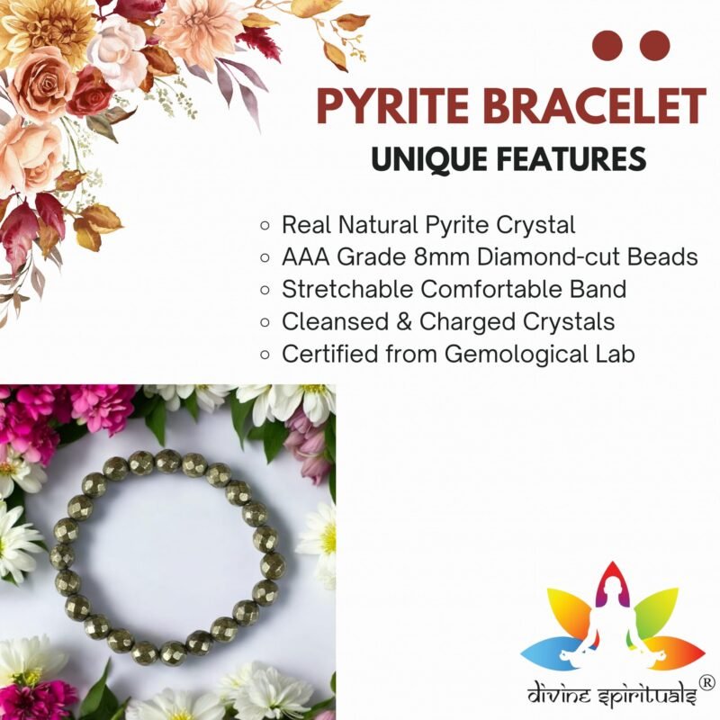 Natural Pyrite Bracelet AAA Grade Lab-Certified Original Stretchable 8mm Diamond-cut Faceted Real Crystal Unisex Bracelet For Prosperity, Abundance & Manifestation