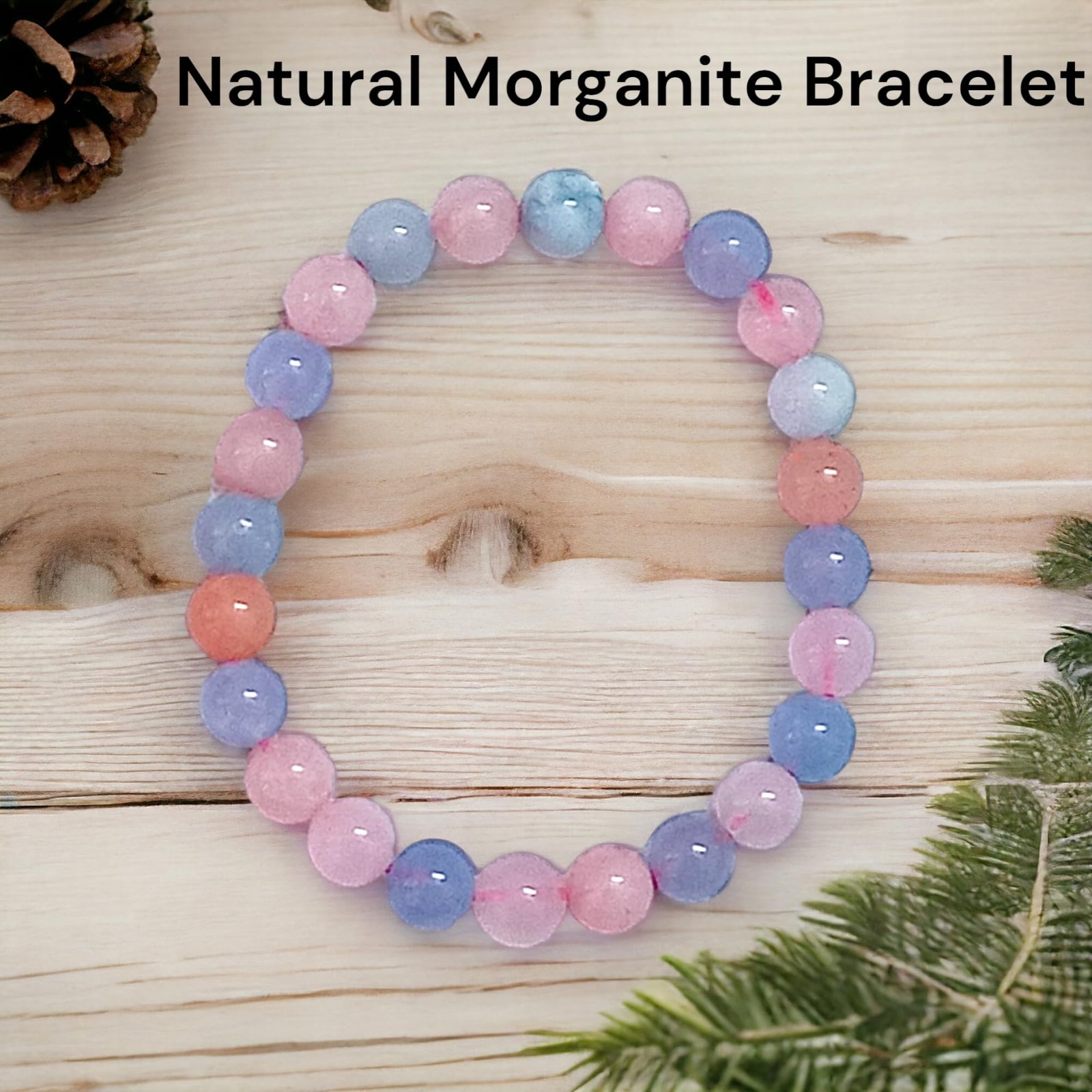 Natural Morganite Bracelet 8mm Stretchable Original Crystal Bracelet For Heart Chakra, Love, Stress-relief & Meditation For Men & Women