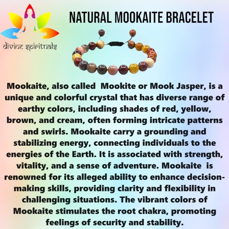 Natural Mookaite (Mook Jasper) Bracelet Macrame Thread Lab Certified Original 8mm Adjustable Unisex Crystal Bracelet For Balance, Grounding & Manifestation