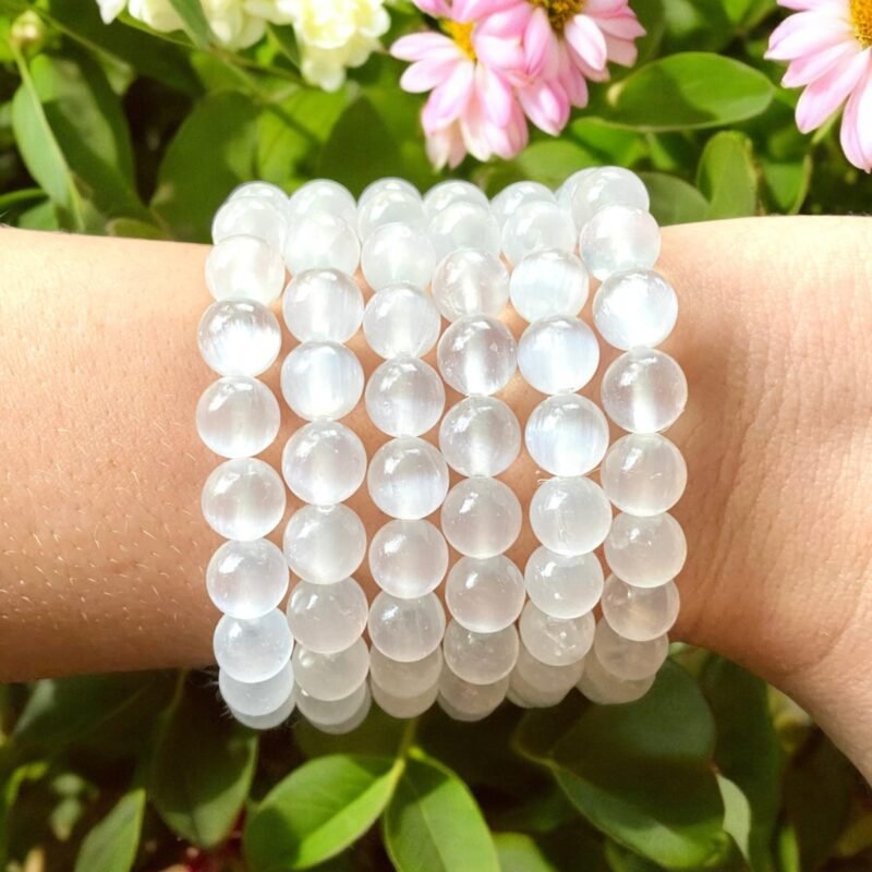 Lab Certified Natural Selenite Bracelet AAA Grade 10mm Stretchable Unisex Original Real Crystal Bracelet For Crown Chakra, Aura Cleansing, Purification, Peace & Meditation