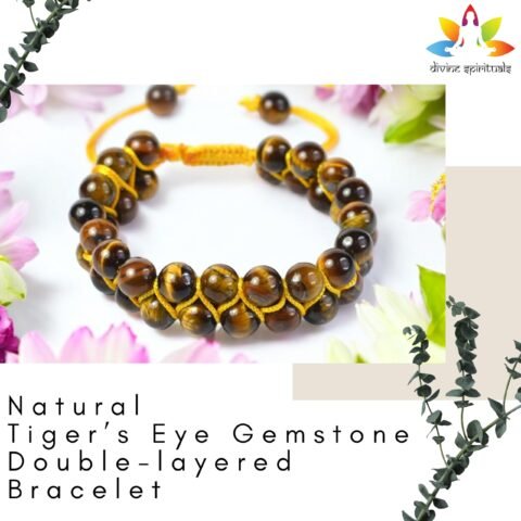 Natural Tiger Eye Macrame Double-layered Bracelet Lab Certified AAA Grade 8mm Adjustabl Unisex Real Crystal Bracelet For Abundance, Manifestation & Solar Plexus Chakra