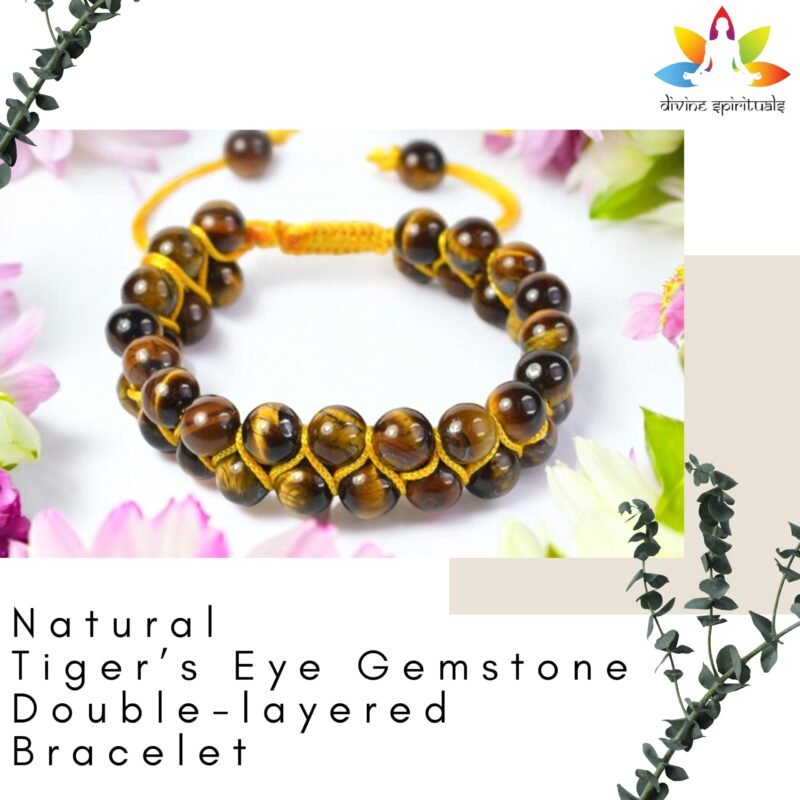 Natural Tiger Eye Macrame Double-layered Bracelet Lab Certified AAA Grade 8mm Adjustabl Unisex Real Crystal Bracelet For Abundance, Manifestation & Solar Plexus Chakra