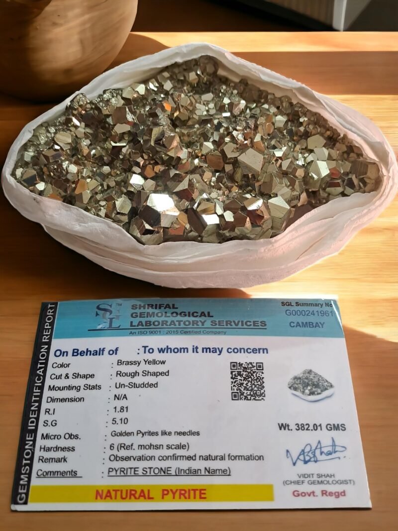 Golden AAA + Grade Premium Pyrite Rock Original Lab Certified Rare Pyrite Cluster Geodes Natural and Pure Money Magnet Crystal Pyrite for Manifesting Financial Abundance and Prosperity