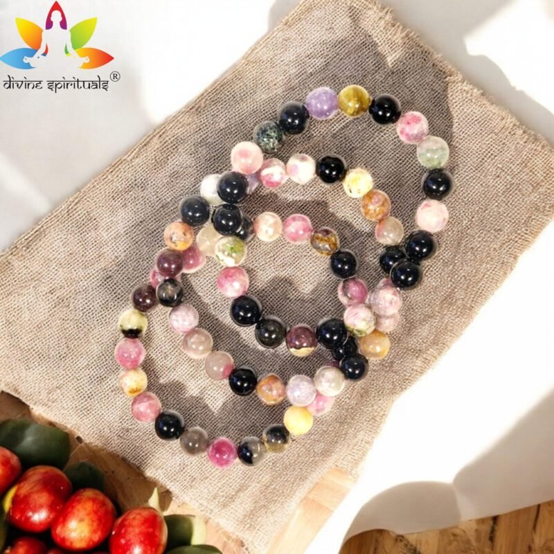 Natural Watermelon Tourmaline Bracelet (Multi Tourmaline Bracelet) Original Certified AAA Grade 8mm Stretchable Unisex Bracelet For Heart Chakra, Inner Peace & Meditation