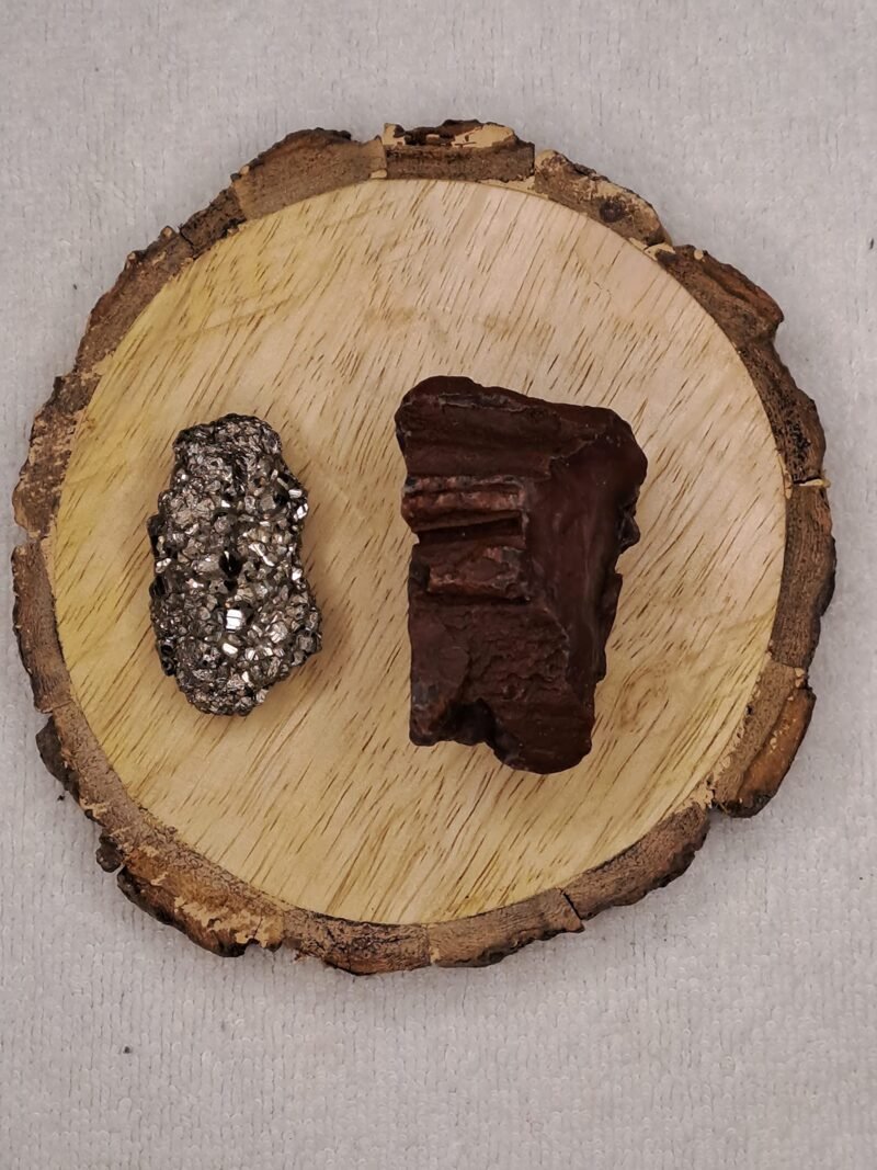 Pyrite and Jade AAA Grade Raw Natural Crystal Combo with Wooden Natural Bark Coaster for Healing, Meditation and Manifestation