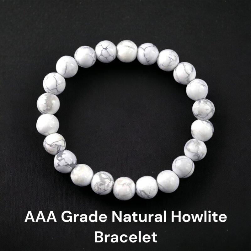 Natural Howlite Bracelet Lab Certified AAA Grade 8mm Stretchable Unisex Real Crystal Bracelet For Calming Energy, Crown Chakra, Good Sleep & Meditation