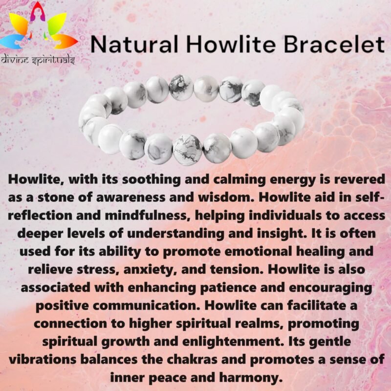 Natural Howlite Bracelet Lab Certified AAA Grade 8mm Stretchable Unisex Real Crystal Bracelet For Calming Energy, Crown Chakra, Good Sleep & Meditation
