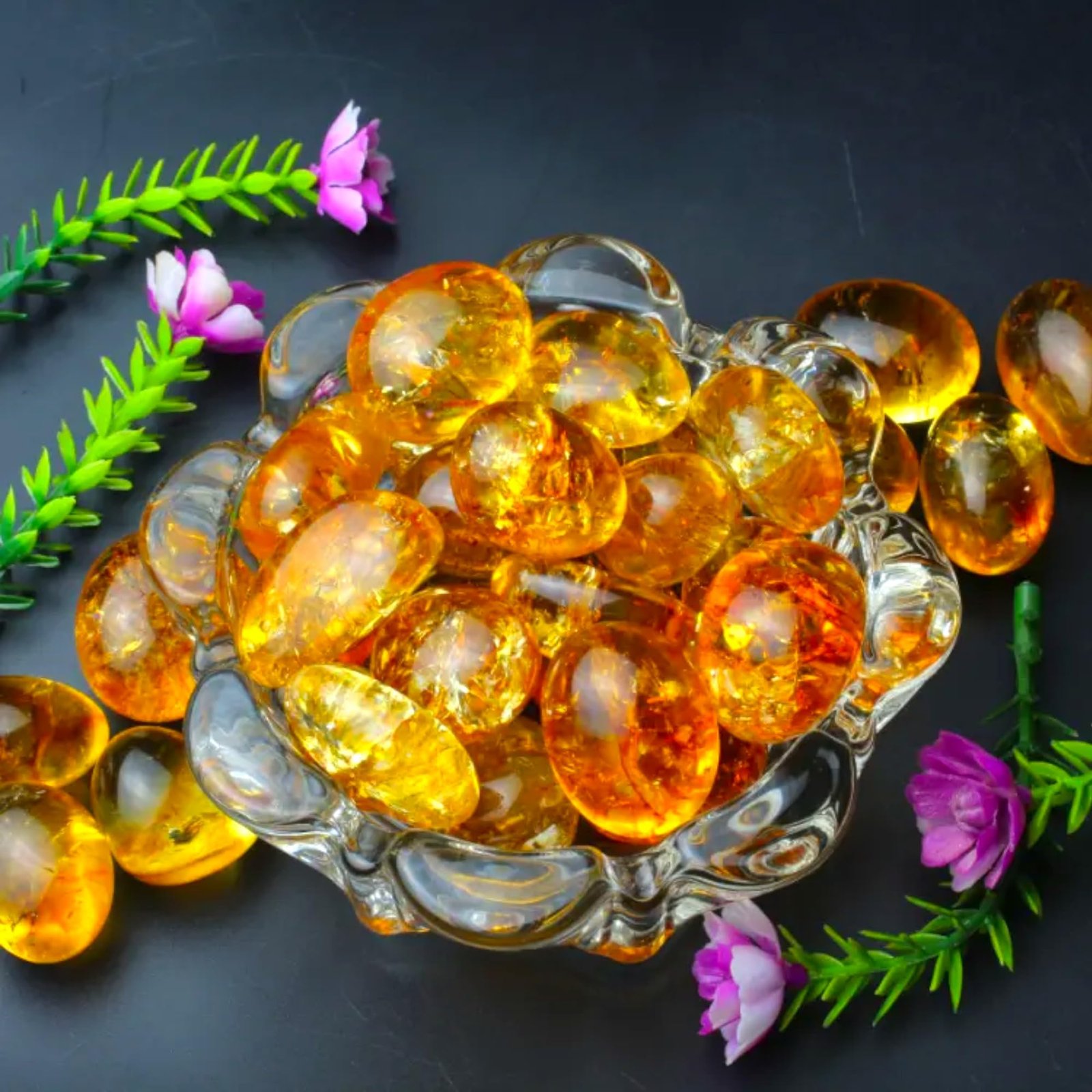 Natural Citrine Tumble Premium AAA Grade Original Crystal for Luck, Prosperity, Abundance for Meditation, Yoga, Healing (Pack of Four Tumbles)