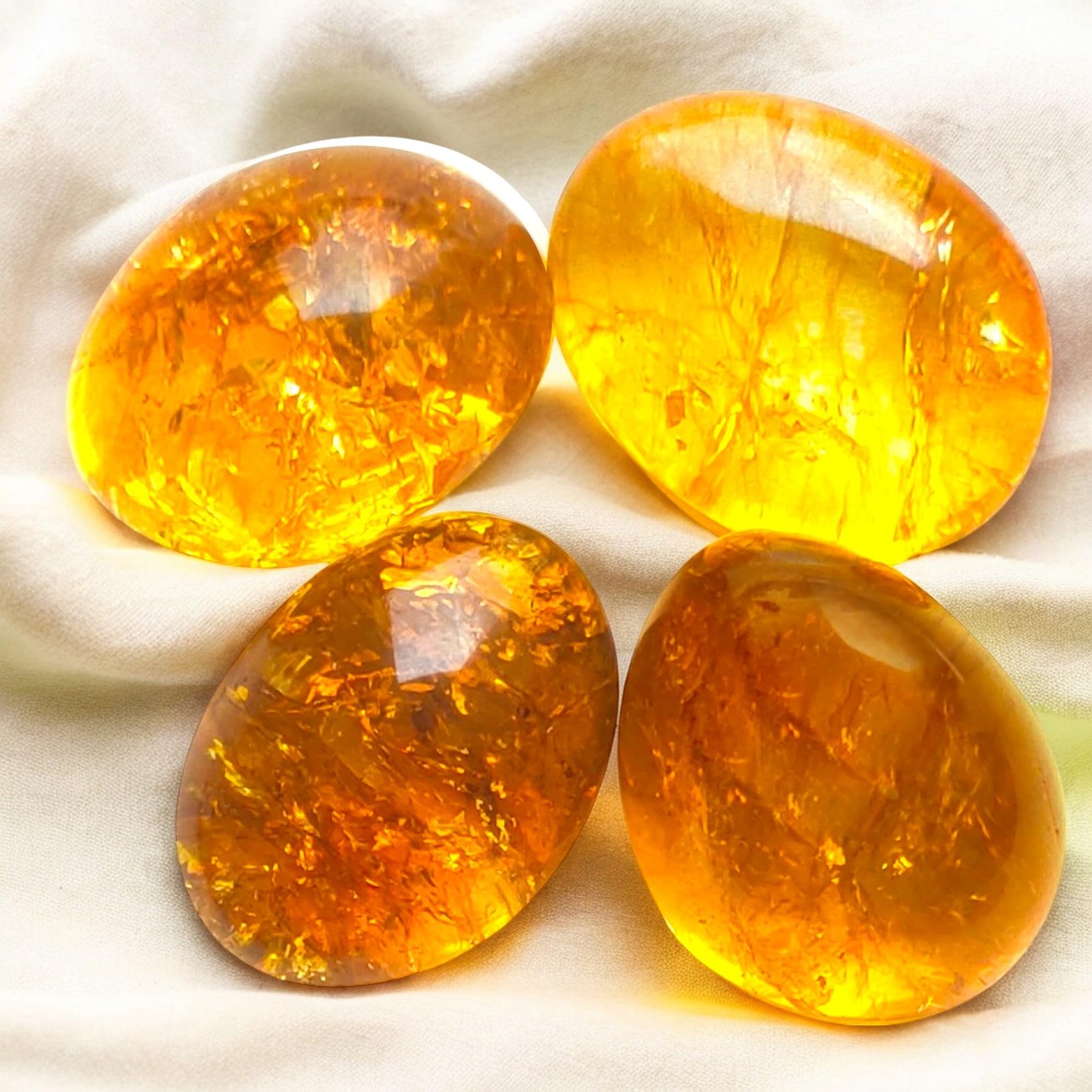 Natural Citrine Tumble Premium AAA Grade Original Crystal for Luck, Prosperity, Abundance for Meditation, Yoga, Healing (Pack of Four Tumbles)