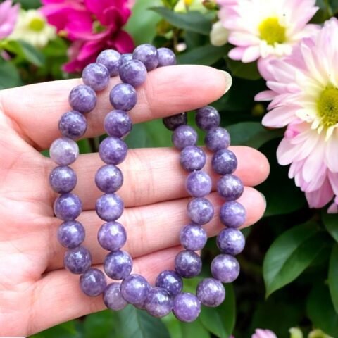 Natural Lepidolite Bracelet Lab-Certified AAA Grade 8mm Stretchable Original Unisex Bracelet For Heart, Third Eye, and Crown Chakras, Stress Relief, Inner Peace & Meditation