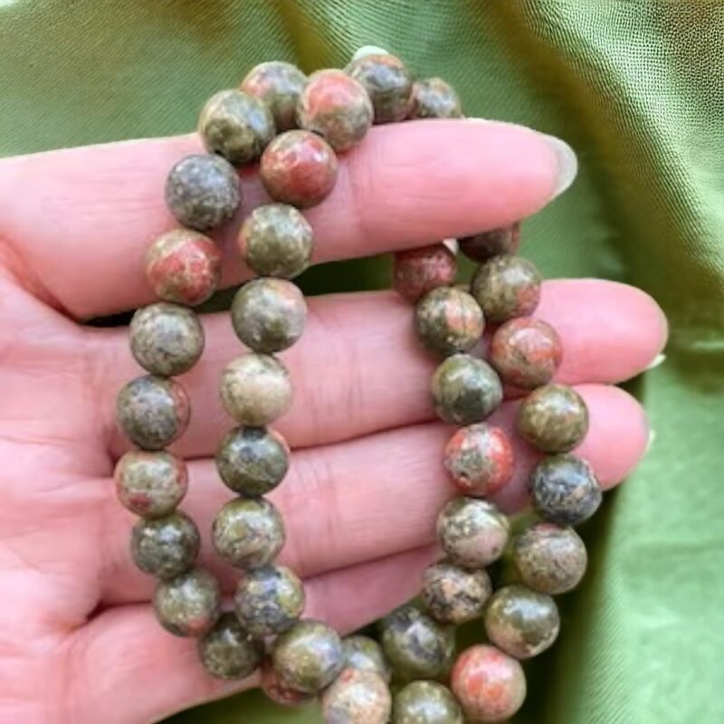 Natural Unakite Bracelet Lab Certified AAA Grade 8mm Stretchable Real Crystal Unisex Bracelet For Heart Chakra, Emotional Healing, Peace & Meditation