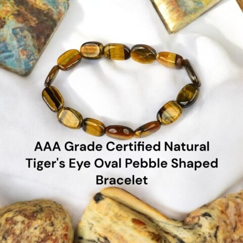 Natural Tiger's Eye Bracelet AAA Grade Certified Pebble Oval Shape Unisex Real Crystal Bracelet for Protection, Courage, & Confidence