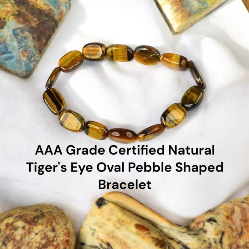 Natural Tiger's Eye Bracelet AAA Grade Certified Pebble Oval Shape Unisex Real Crystal Bracelet for Protection, Courage, & Confidence