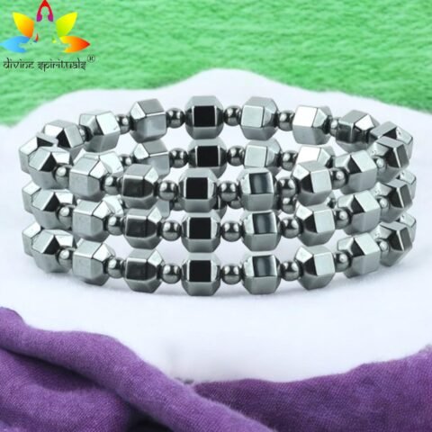 Natural Hematite Cubical Square Beaded Bracelet Damru-shape Cube Beads Stylish Unisex Certified Bracelet For Grounding, Root Chakra & Manifestation