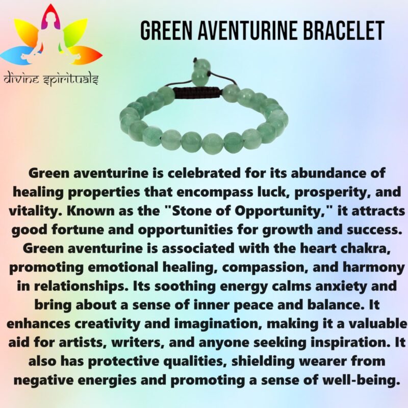Natural Green Aventurine Lab-Certified AAA Grade Premium Unisex 8mm Crystal Adjustable Thread Bracelet For Yoga, Meditation & Healing