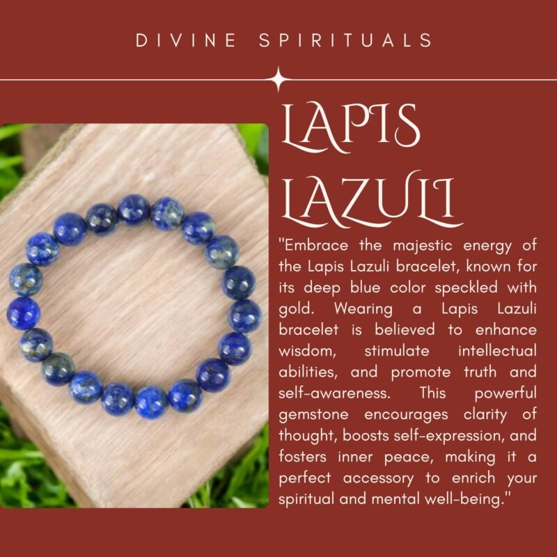 Natural Lapis Lazuli Bracelet 10mm AAA Grade Strechable Original Certfied Unisex Real Crystal Bracelet For Third Eye Chakra, Communication, Meditation & Inner Peace