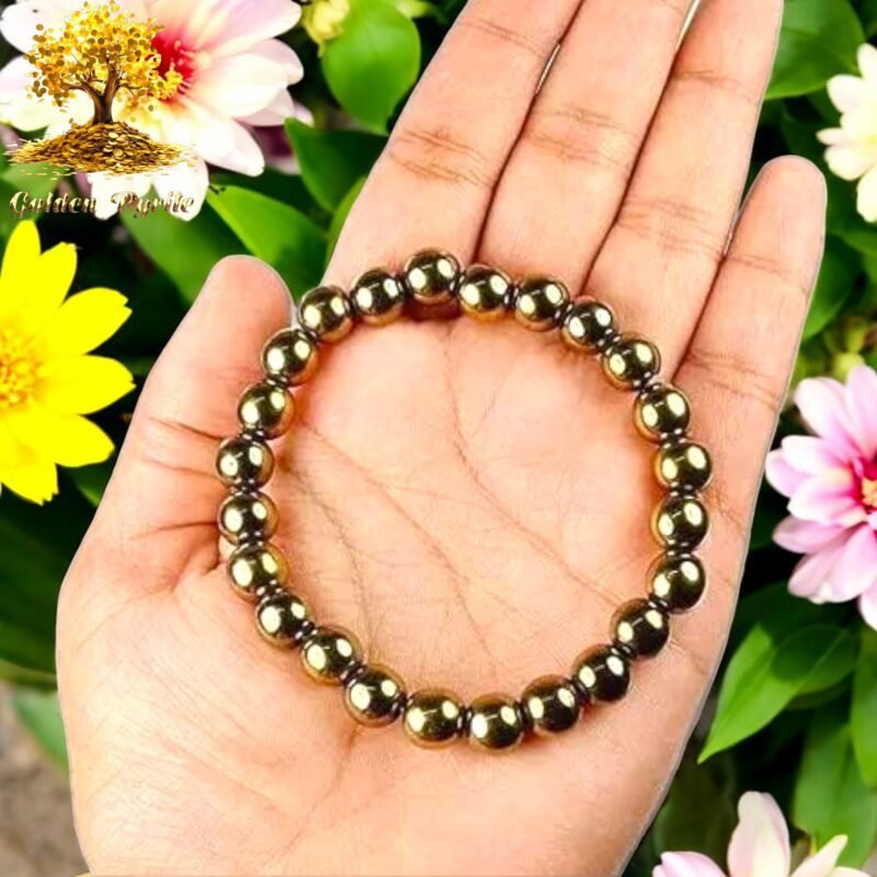 Golden Pyrite Premium Bracelet AAA Grade Certified 8mm Round Beaded Unisex Real Crystal Bracelet for Wealth, Protection & Confidence