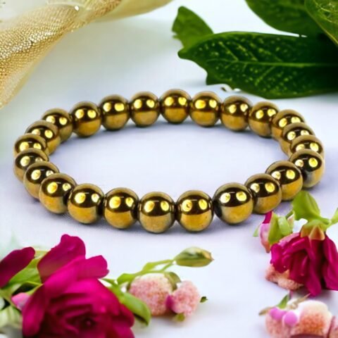 Premium Golden Pyrite Bracelet 8mm Stretchable Round Beaded Unisex Bracelet For Prosperity, Manifestation & Meditation