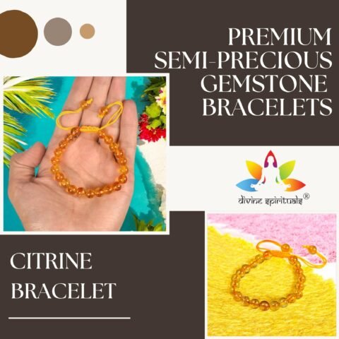 Natural Citrine Bracelet AAA Grade Certified 8mm Adjustable Thread Unisex Real Crystal Bracelet for Abundance, Positivity, & Success