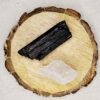 Clear Quartz and Black Tourmaline AAA Grade Raw Natural Crystal Combo with Wooden Natural Bark Coaster for Healing, Meditation and Manifestation