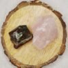 Blood Stone and Rose Quartz AAA Grade Raw Natural Crystal Combo with Wooden Natural Bark Coaster for Healing, Meditation and Manifestation