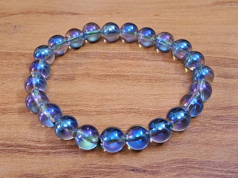 Divinity Natural Pure Certified Aura Quartz 8mm Unisex Bracelets for Healing Meditation Success and Abundance and Divine Intution (Aqua Marine Aura Quartz Bracelet)