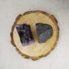 Hematite and Amethyst AAA Grade Raw Natural Crystal Combo with Wooden Natural Bark Coaster for Healing, Meditation and Manifestation