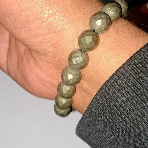 Pyrite Stone Original Certified Stone Diamond Cut 10mm Unisex Faceted Adjustable thread Bracelet for Wealth Prosperity Good Luck and Success - Increased Will Power and Manifestation