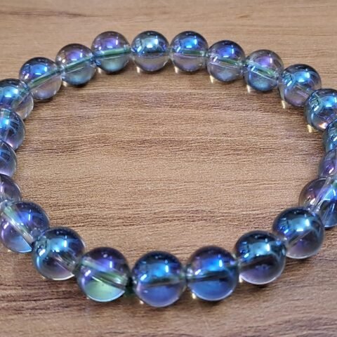 Divinity Natural Pure Certified Aura Quartz 8mm Unisex Bracelets for Healing Meditation Success and Abundance and Divine Intution (Aqua Marine Aura Quartz Bracelet)