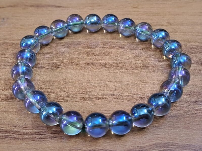Divinity Natural Pure Certified Aura Quartz 8mm Unisex Bracelets for Healing Meditation Success and Abundance and Divine Intution (Aqua Marine Aura Quartz Bracelet)