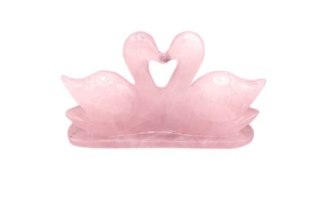Divine Spirituals Natural Pink Pair of Swans for Love & Relationship Handcrafted Love Birds Duck Male Female Gift 160 to 200 Grams 6.5 cms Height Approx (Rose Quartz) Figurine Abundance Stones
