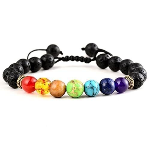 Divine Spirituals 7 Chakra Lava Natural Bracelet Pure Certified 8mm Unisex Bracelets Super AAA Quality for Healing Meditation Success and Abundance Chakra Healing Bracelets 7 Chakra Bracelet 2