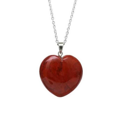 Divine Spirituals Natural Pure Red Jasper Original Heart Crystals Pendant – The Stone of power, strength, courage, protection, and stamina. Crystal Jewelry Abundance Stones