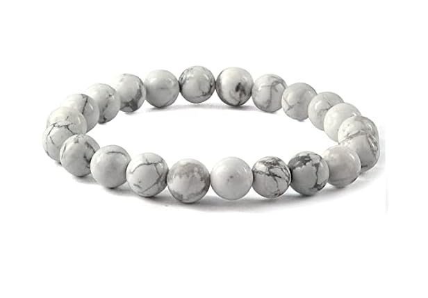 Divine Spirituals Natural Howlite Beads Bracelet – Certified Stretchable Unisex Bracelet for Healing, Stress Relief – AAA Quality Gemstones Chakra Healing Bracelets Abundance Stones