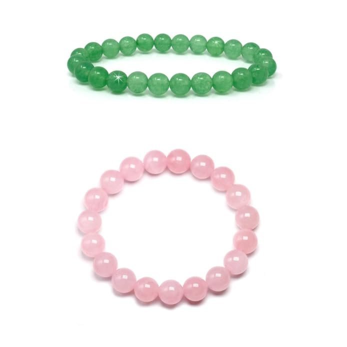 Divine Spirituals Natural Green Aventurine and Rose Quartz Real Pure Crystal Certified 8 mm Bracelet Combo for Men and Women for Good Luck, Love, Abundance, Healing and Meditation Chakra Healing Bracelets Abundance Stones