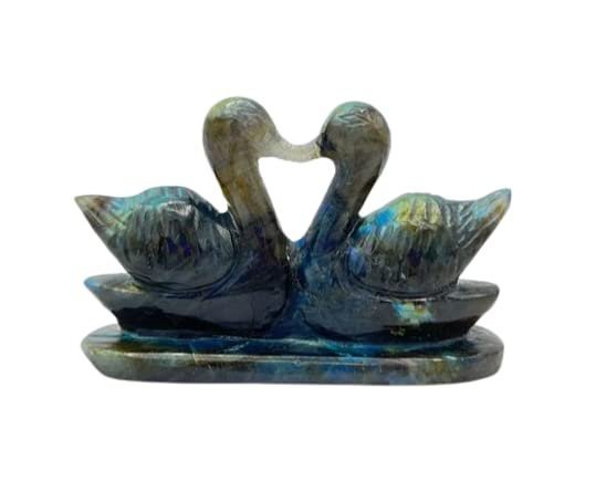 Divine Spirituals Labradorite Swan Couple – Figurine- Stone Swans -Couple Gift (Labradorite) Figurine Abundance Stones