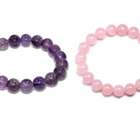 Divine Spirituals Natural Amethyst and Rose Quartz Real Pure Crystal Certified 8 mm Bracelet Combo for Men and Women for Good Luck, Love, Abundance, Healing and Meditation Chakra Healing Bracelets Abundance Stones