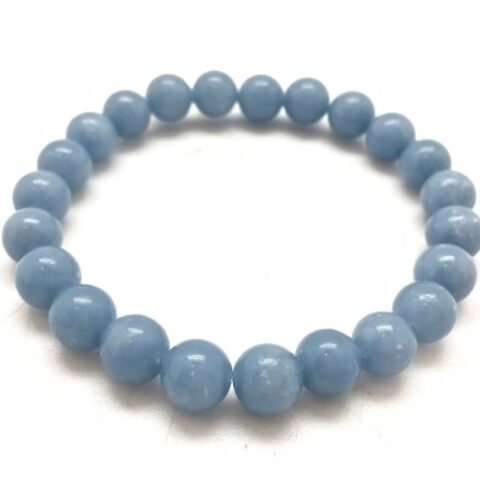 Divine Spirituals Stretchable Unisex Gemstone Natural Crystal Certified Stone Bracelet | Diameter : 2.5 Inch.| Stone Size – 8 mm Beads | Shape – Round.(Angelite Bracelet) Chakra Healing Bracelets Abundance Stones