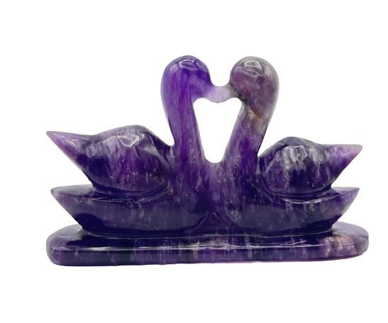 Divine Spirituals Dark Purple Amethyst Pair of Swans for Love & Relationship Handcrafted Love Birds Duck Male Female Gift 100-150 Grams 5 cms Height (Amethyst) Figurine Abundance Stones