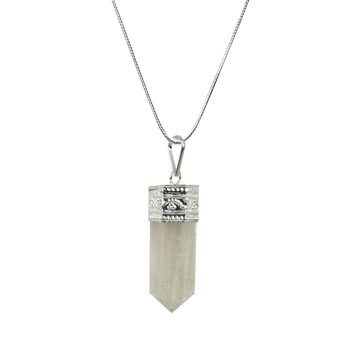 Divine Spirituals Natural Healing Stone Pendant Pencil Shape Crystal Stone Certified Pendant/Locket with Chain – Healing Gemstone Size 30-35 mm Approx(Clear Quartz Pendant) Crystal Jewelry Abundance Stones