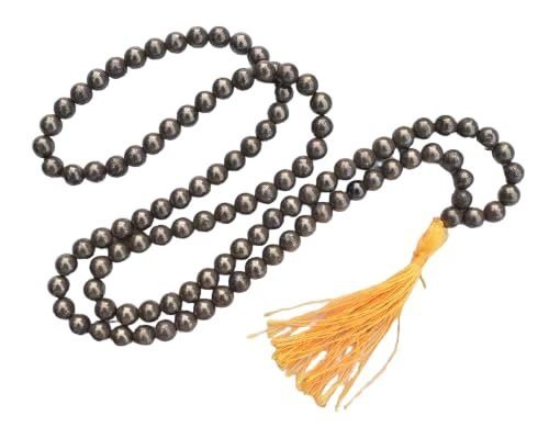 Divine Spirituals Certified 108 Plus 1 Beads Mala Collection for Men and Women Natural Pure 8 mm Beads – for Yoga Reiki Meditation Feng Shui Natural Pyrite Mala Crystal Mala Abundance Stones