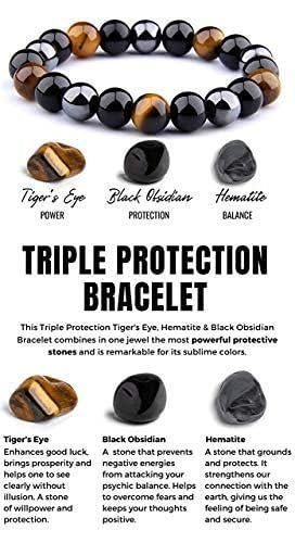 Divine Spirituals Stretchable Unisex Gemstone Natural Crystal Certified Stone Bracelet | Diameter : 2.5 Inch.| Stone Size – 8 mm Beads | Shape – Round.(Triple Protection Bracelet) Chakra Healing Bracelets Abundance Stones 2