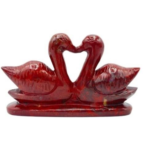 Divine Spirituals Natural Crystal Handmade Swan Pair Figurine Stone Swans Couple Gift 100-200 Grams Approx 5.5′ Height (Red Jasper) Figurine Abundance Stones