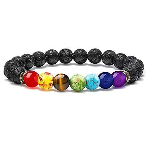 Divine Spirituals Natural 7 Chakra Lava Semi Precious, Stone Bracelet, Crystal Stone 8mm Beads Bracelet Round Shape for Reiki Healing and Crystal Healing Chakra Stones Chakra Healing Bracelets 7 Chakra Bracelet